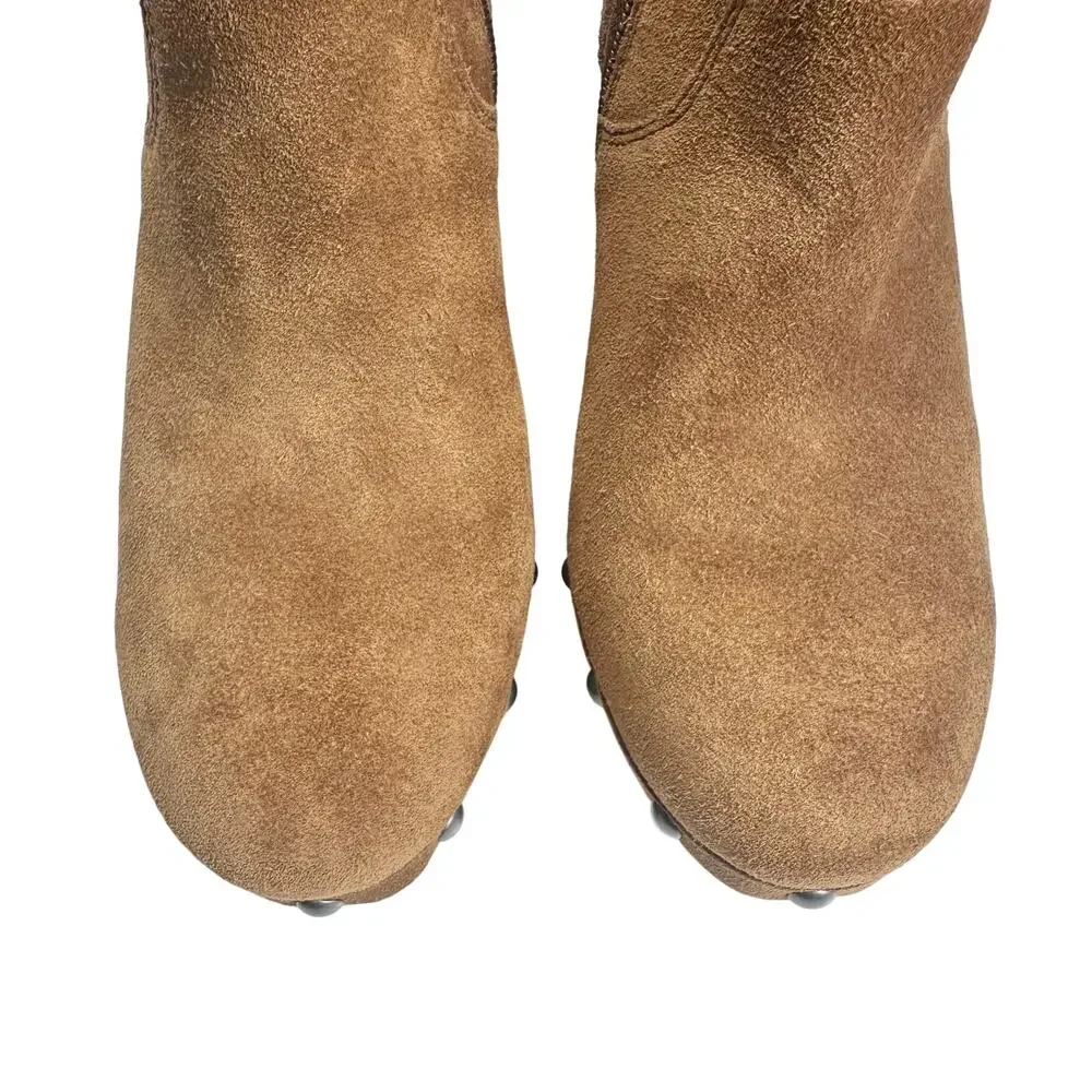 Lucky Brand | Women | Yasamin Studded Tan Suede Leather Heeled Booties | 5.5 M